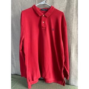 Polo Ralph Lauren Men's XL Red Long Sleeve Polo Shirt Pique Cotton Classic Fit